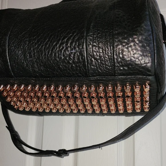 Alexander Wang Textured Black Shoulder Bag with Rose Gold Accents